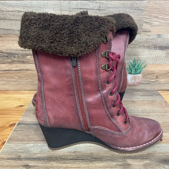Pikolinos women’s burgundy leather wedge boots size 9 / 40 fold over top - Picture 9 of 10